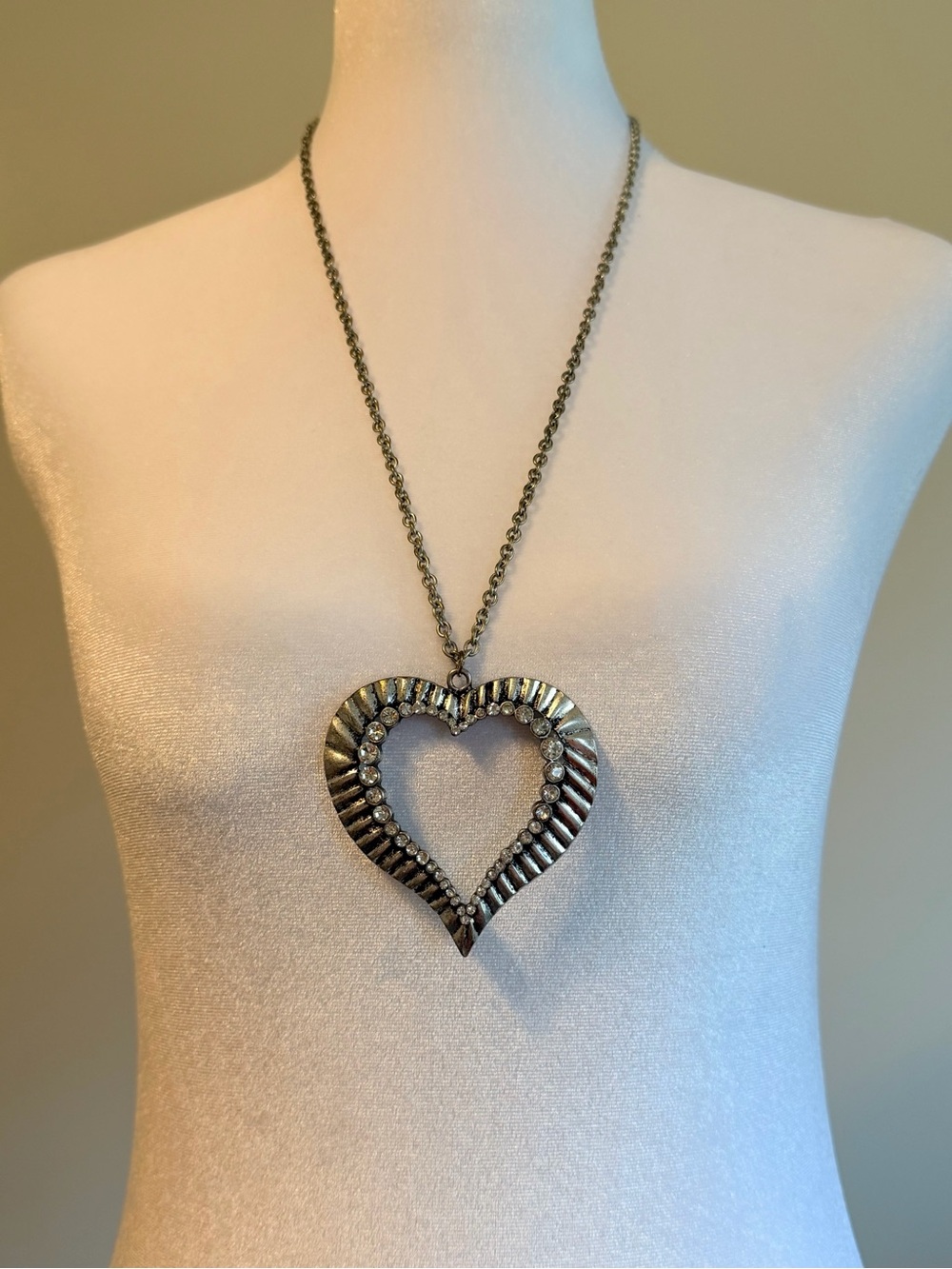 Silver-Tone Heart Pendant Necklace - Statement Women’s Jewelry